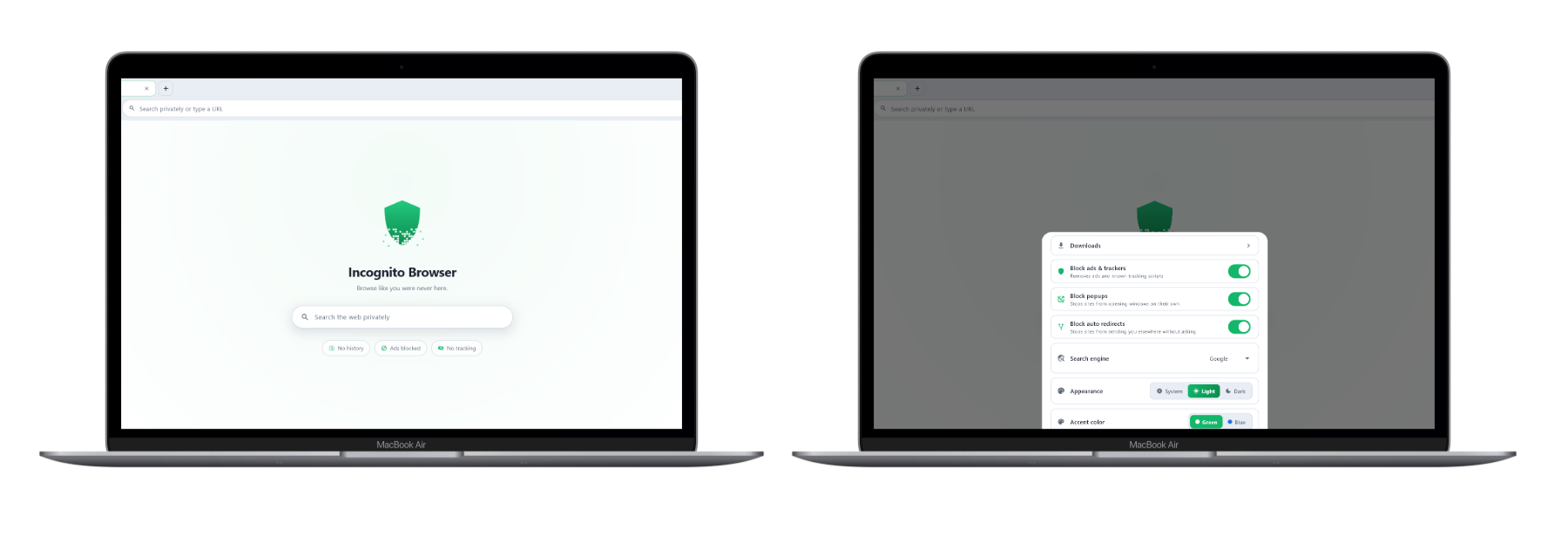 Incognito Browser on Windows, showing its empty start page